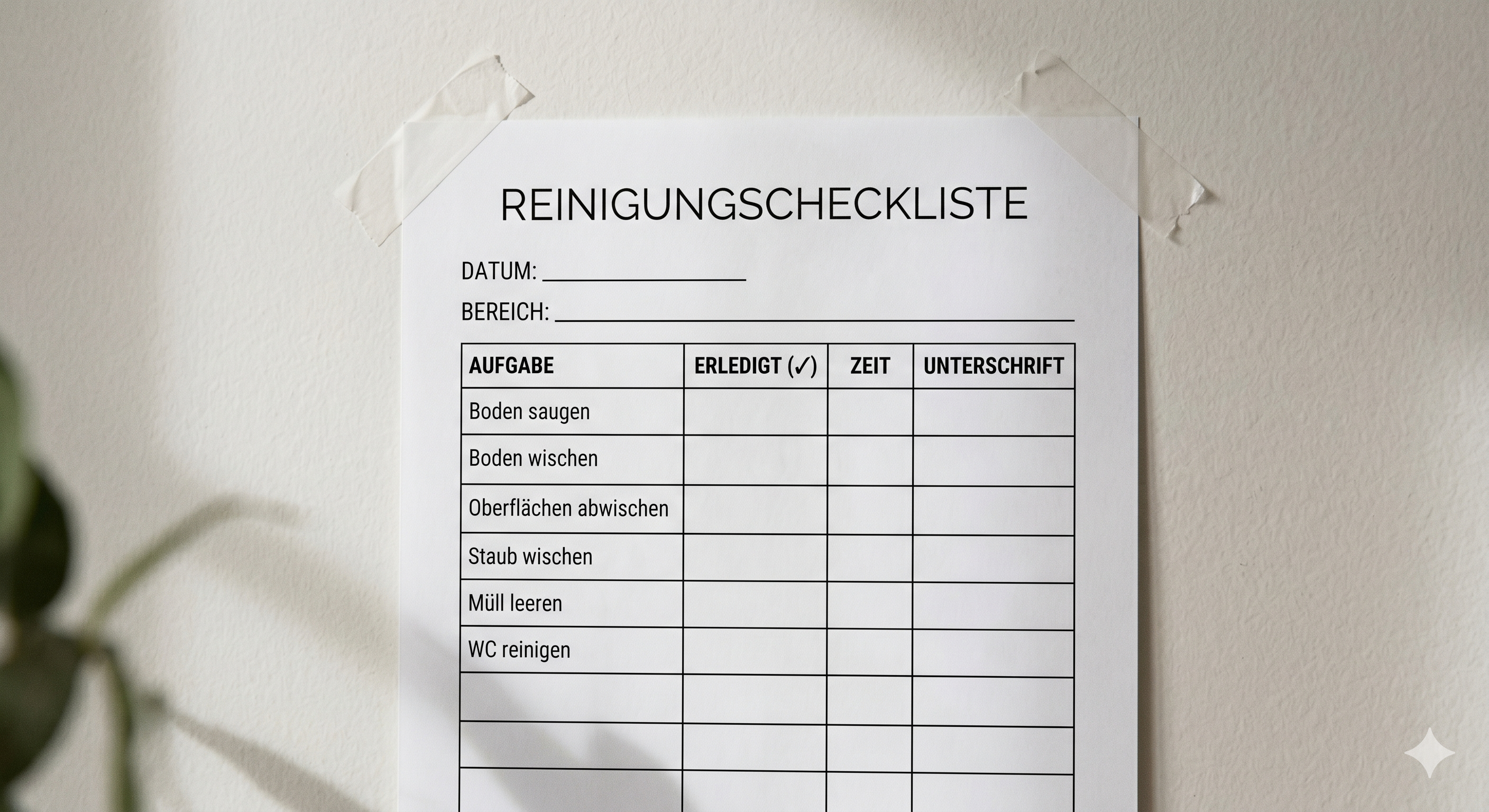 Ein Foto von einer Reinigungscheckliste mit einzelnen Reinigungsaufgaben